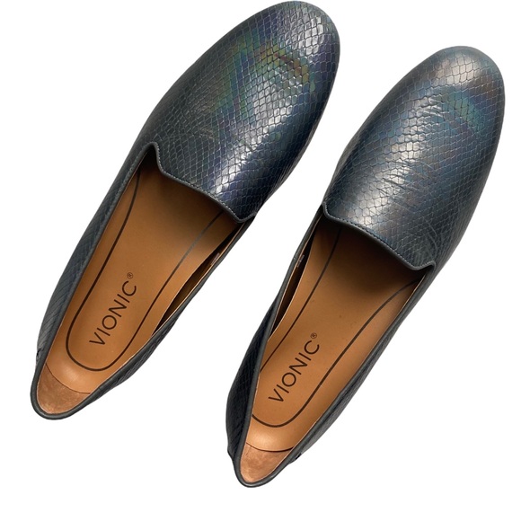NWT-VIONIC Willa Iridescent Hologram Snake Emboss Slip On Flats Loafers Shoes 7 - Picture 2 of 8